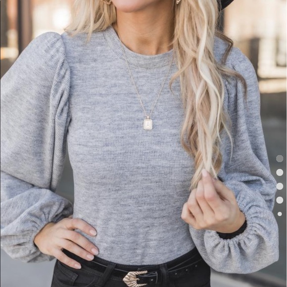 Pink Lily Tops - Grey balloon sleeve bodysuit